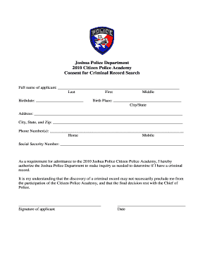 Border crossing card number - Consent for Criminal Record Search - City of Joshua Texas - cityofjoshuatx