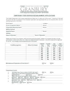 Temporary Food Service Establishment Application