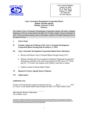 2016 form 540 instructions - Type A Agenda 2-8-2010 - City of Joshua Texas Administration - cityofjoshuatx