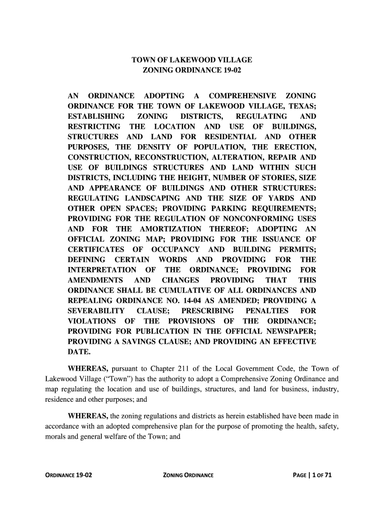 Fillable Online LWV Daft Zoning Ordinance Lakewood Village TX Fax