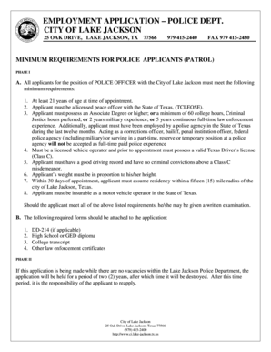 Wage sheet template - EMPLOYMENT APPLICATION POLICE DEPT CITY OF LAKE JACKSON - lakejackson-tx