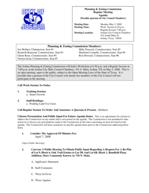 Thank you letter for sponsor - 5-5-08 pz agenda - cityofjoshuatx