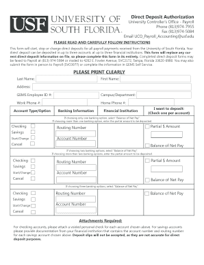 USF Direct Deposit Authorization Form