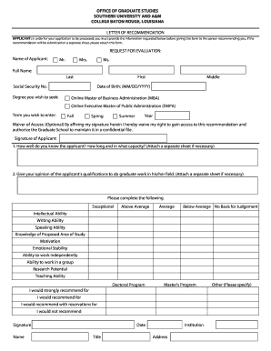 Letter of Recommendation for Graduate Studies