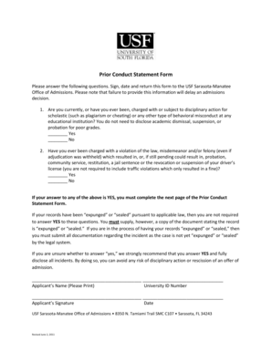 Prior Conduct Statement Form