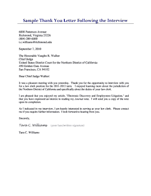 Fillable Online Sample Thank You Letter Following the Interview Fax ...