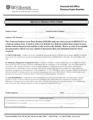 Default Resolution Form