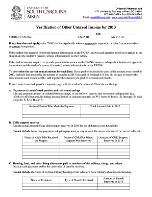 Verification of Other Untaxed Income for 2013