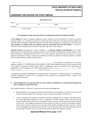 SUNY Study Abroad Agreement and Release Form