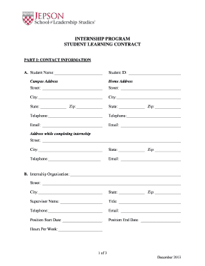 Student Learning Contract for Internship Program
