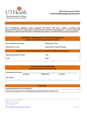 H-1B Prevailing Wage Questionnaire