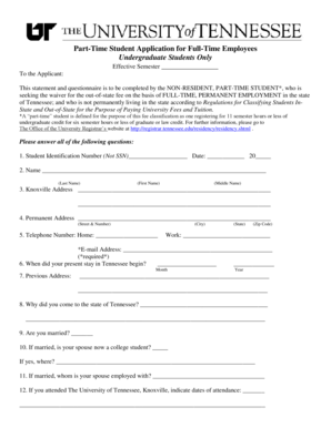 Tennessee Part-Time Student Fee Waiver Application
