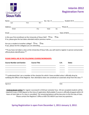 University of Sioux Falls Registration Form
