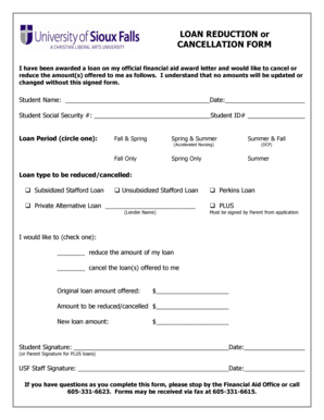 Loan Reduction or Cancellation Form
