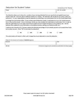 University of St Thomas Student Tuition Deduction Form