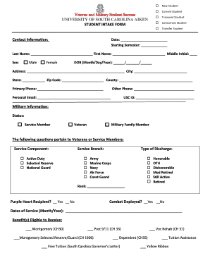 USC Aiken Student Intake Form