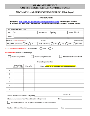 Graduate Student Course Registration Advising Form