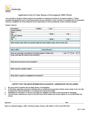 State Bureau of Investigation Check Application