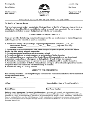 Texas Jury Service Exemption Form