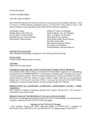 Tour report - BE IT KNOWN that the City Council of the City of Lake Jackson met on Monday June July 7, 2014 - lakejackson-tx