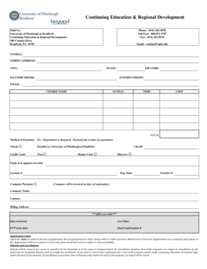 University of Pittsburgh at Bradford Registration Form