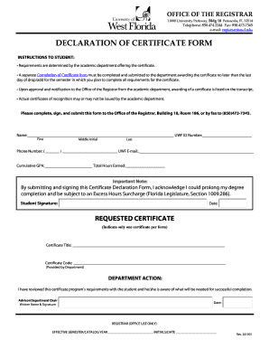 Certificate Declaration Form