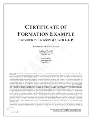 Texas Certificate of Formation