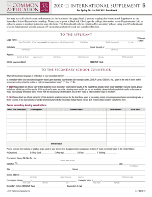 International Supplement Form for Secondary Schools