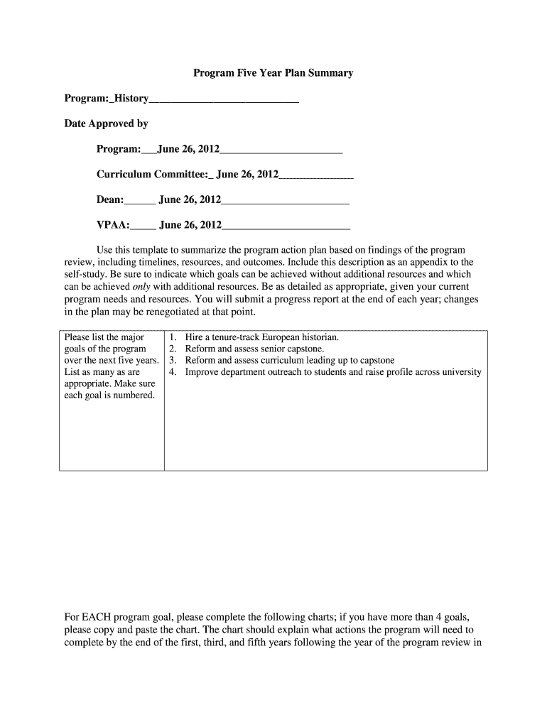 Fillable Online Redlands Program Five Year Plan Summary Program History Fillable Online Redlands Program Five Year Plan Summary Program History