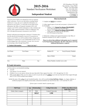 2015-2016 FAFSA Verification Worksheet