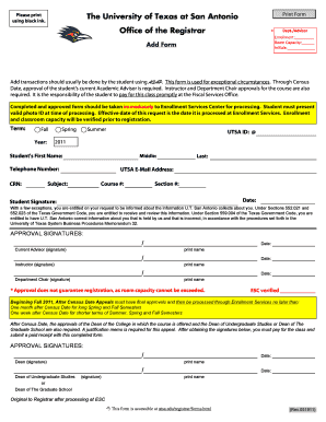 UTSA Add Form