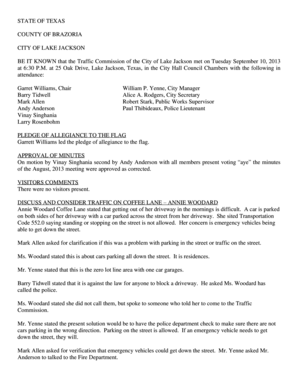 BE IT KNOWN that the Traffic Commission of the City of Lake Jackson met on Tuesday September 10, 2013 - lakejackson-tx