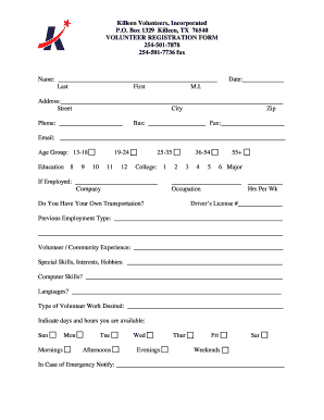 Medicaire - Volunteer Registration Form - Killeen Texas