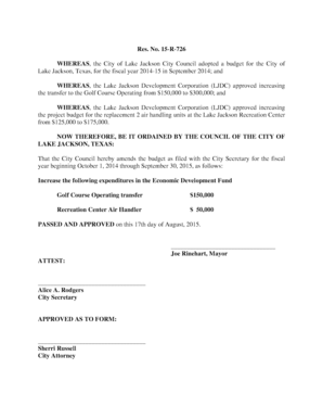 Recommendation letter from employer - Lake Jackson, Texas, for the fiscal year 201415 in September 2014 - lakejackson-tx