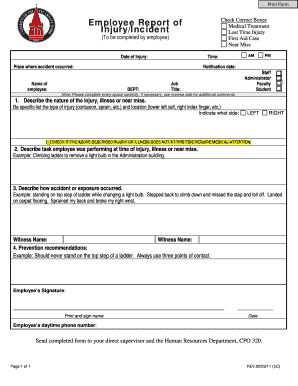 Employee Injury Incident Report Form