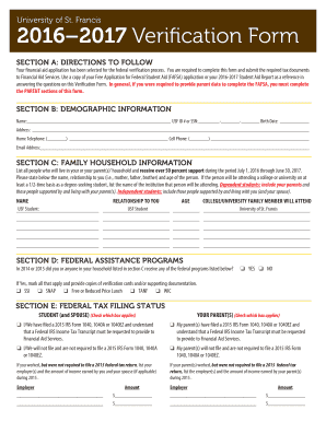 USF 2016-2017 Verification Form