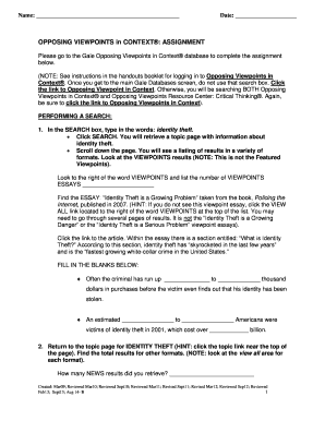 Fillable Opposing Viewpoints Essay Topics Edit Online Print Note See Instructions In The Handouts Booklet For Logging In To Opposing Viewpoints In