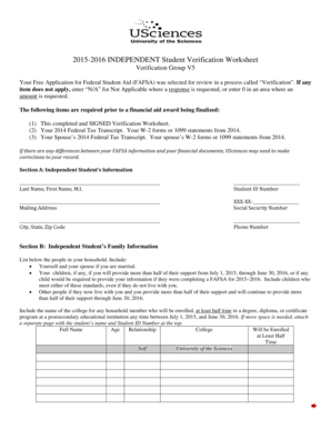 2015-2016 Independent Student Verification Worksheet