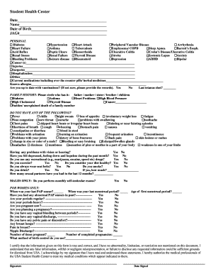 Student Health Center Medical History Form