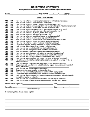 Prospective Student-Athlete Health History Questionnaire