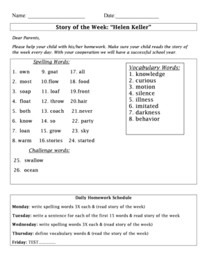 Weekly Homework Assignment Form