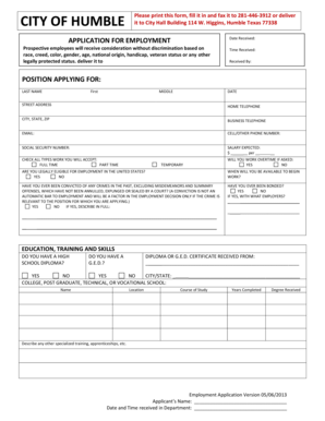 City of Humble Employment Application