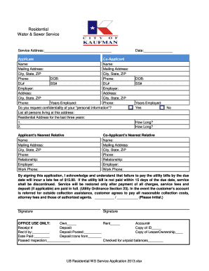 Residential Water and Sewer Service Application