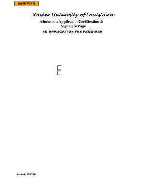 Xavier University Admissions Application Certification