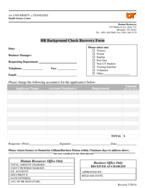 Background check form pdf - HR Background Check Recovery Form - The University of - uthsc