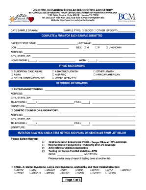 Cardiovascular Genetic Testing Form