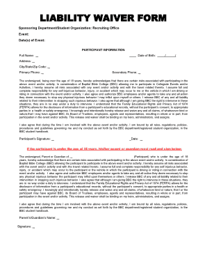 Baptist Bible College Liability Waiver Form