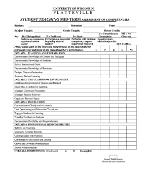 Student Teaching Mid-Term Assessment of Competencies