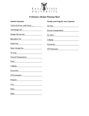 Student Study Abroad Budget Planning Sheet