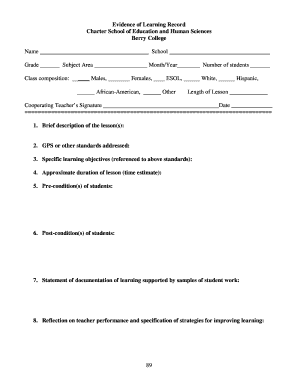 Evidence of Learning Record Form